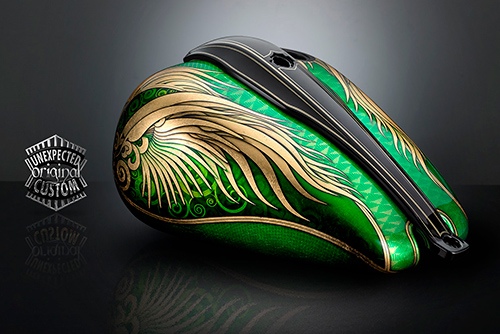 custom motorcycle tank green angel wings