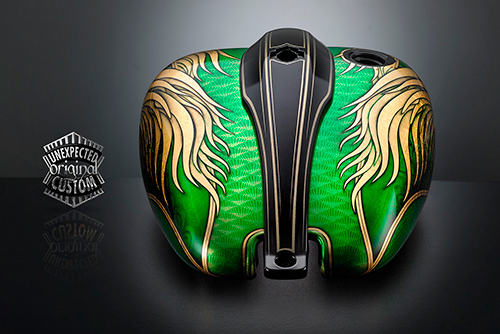 custom motorcycle tank green angel wings