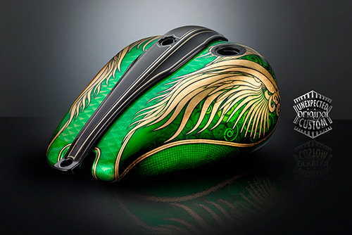 custom motorcycle tank green angel wings